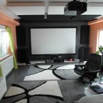 ... living room, living room theaters with black sofa and carpet and green CUXSHTE