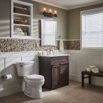 bathroom inspiration design a spa-like bath with a rich brown farmhouse vanity paired with KJHMNNS