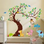 kids wall decals curved tree with forest friends and monkeys wall decal WGRHASU