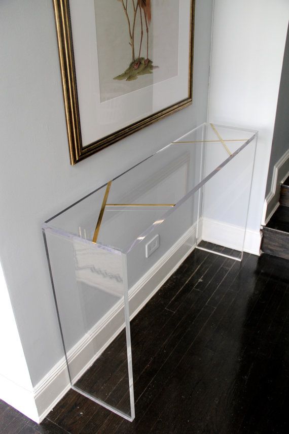 lucite furniture lucite 1.25 thick console table with solid brass inlay. measures: 52 l x CWDZMYQ