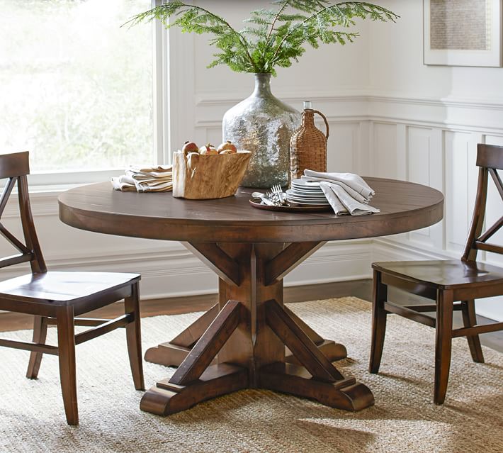 round pedestal dining table benchwright fixed pedestal dining table | pottery barn SOMKSAK