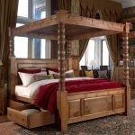 solid wood four poster bed with storage drawers MINZQEV