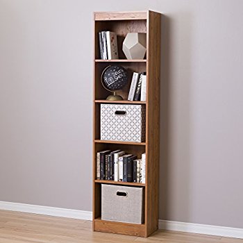 south shore axess 5-shelf narrow bookcase, country pine PLTNGRM