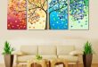 wall painting 4 piece frameless colorful leaf trees canvas painting wall art spray wall FVKATHZ