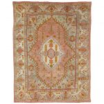 antique oushak carpet, turkish rugs, handmade oriental rug pink blue green  coral VVFGYMF