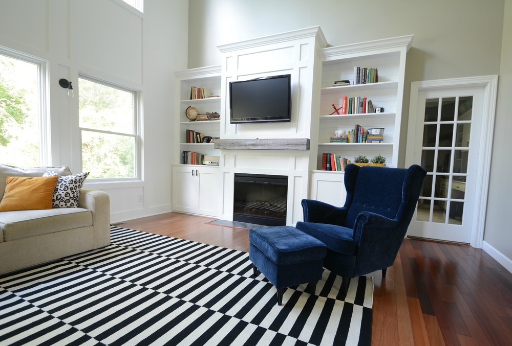 black and white rug decor living room updates {ikea stockholm rug} black, white, navy. barn beam ZQZLNLQ