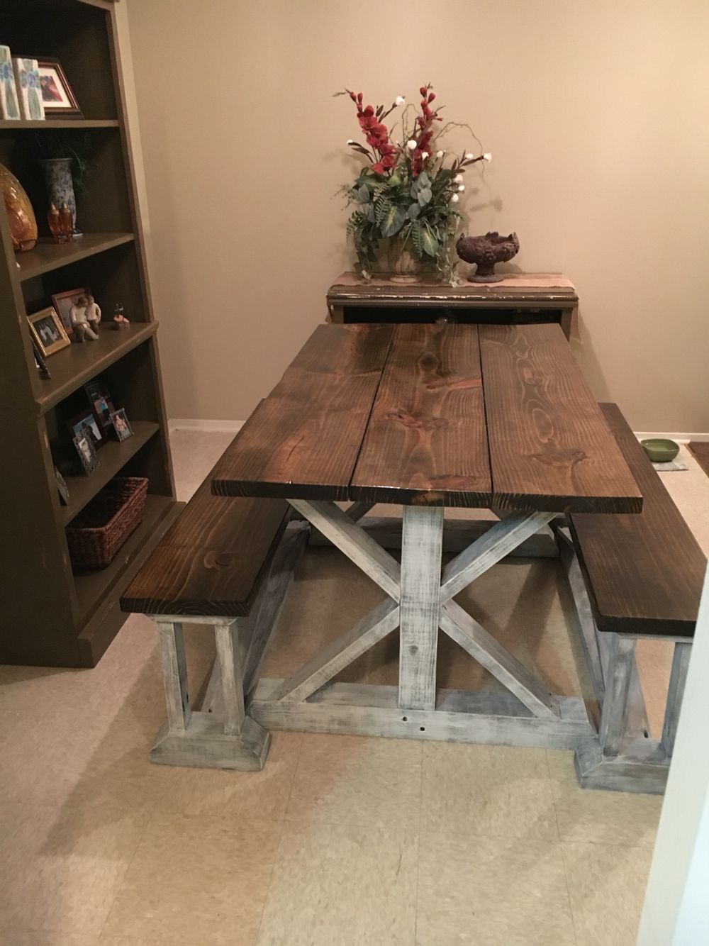 handmade farmhouse table with benches handmade furniture -  http://amzn.to/2iwpdj4 UPDBDWP