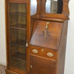 antique drop front secretary desk with bookcase larkin antique 1900s drop front tiger oak secretary desk side OQVIAHC