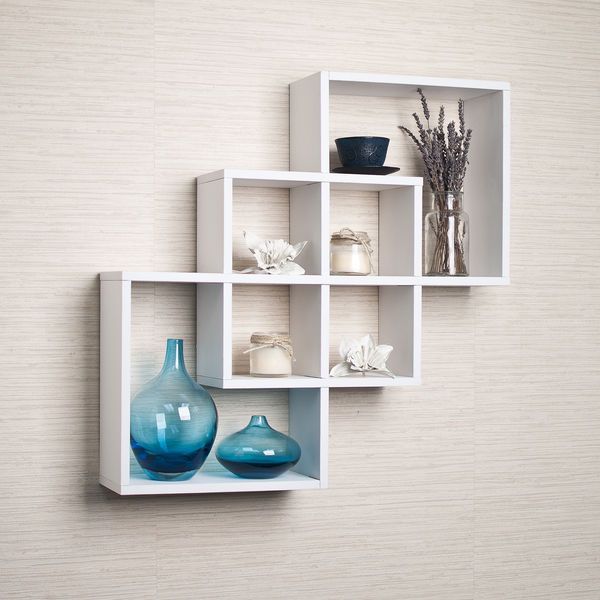 decorative wall shelves for living room white intersecting squares decorative wall shelf home living room OGUOVNV
