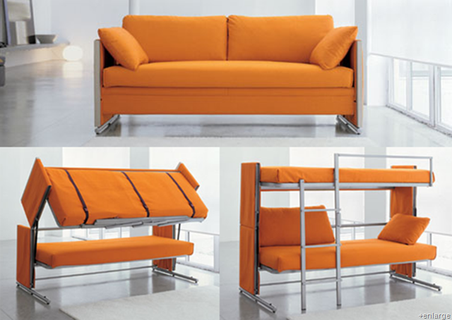Sofas: Stunning Orange Modern Bunk Sectional Minimalist Sofa Bed