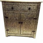 Moroccan Drawer Cabinet Table Silver Carved and Etched Metal