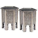 Silver metal hand carved side tables (pair) - Out of Africa Art Shop