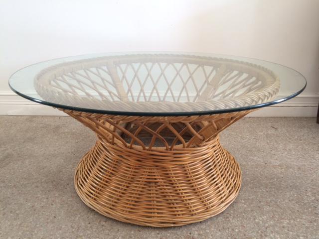 Vintage Bielecky Brothers Round Rattan Coffee Table