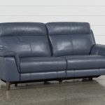 Moana Blue Leather Dual Power Reclining Sofa With Usb | Living Spaces