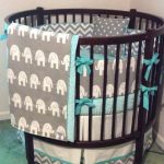 Round Crib Bedding Set Aqua Gray and White Elephants | Round crib