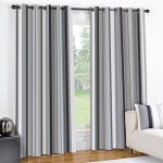 STRIPED BLACK CREAM GREY PAIR LINED EYELET RING TOP CURTAINS (46