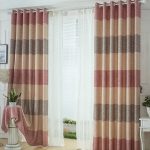 Thcik Linen/Cotton Pink/Beige/Brown Striped Curtains