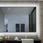 black frame bathroom mirror with led stripe and sensor touch .