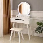 Ktaxon Vanity Set with Round Lighted Mirror, Makeup Dressing Table .