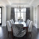 Gray Dining Room with Gray medallion Curtains - Transitional .