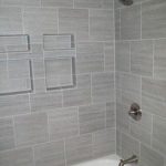 gray tile horizontal with Ikea cabinet tops | Home depot bathroom .