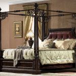 Antique Chestnut Carved King Size Canopy Bed w/ Leather | Canopy .