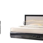 Modern White and Black Platform 5-Piece Bedroom Set, LED Light .