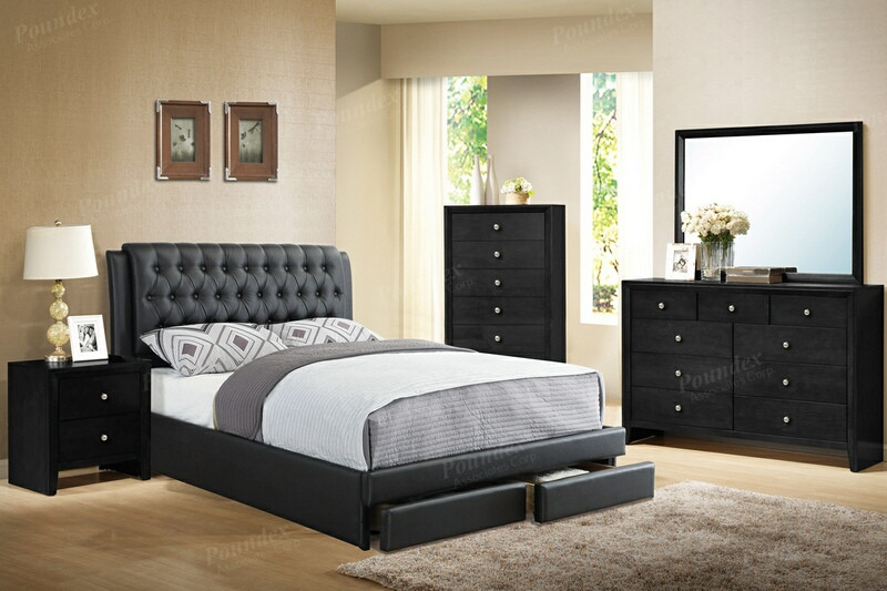 F9338Q 5 pc proctor black faux leather padded tufted espresso wood .