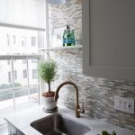 Gold and gray mosaic glass tiles | Simple kitchen, Kitchen island .