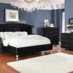 206101Q 5 pc Deanna black velvet upholstered queen padded bed set .