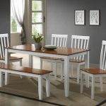 6 Pc White Dining Room Set Kitchen Table Chairs Bench Wood .