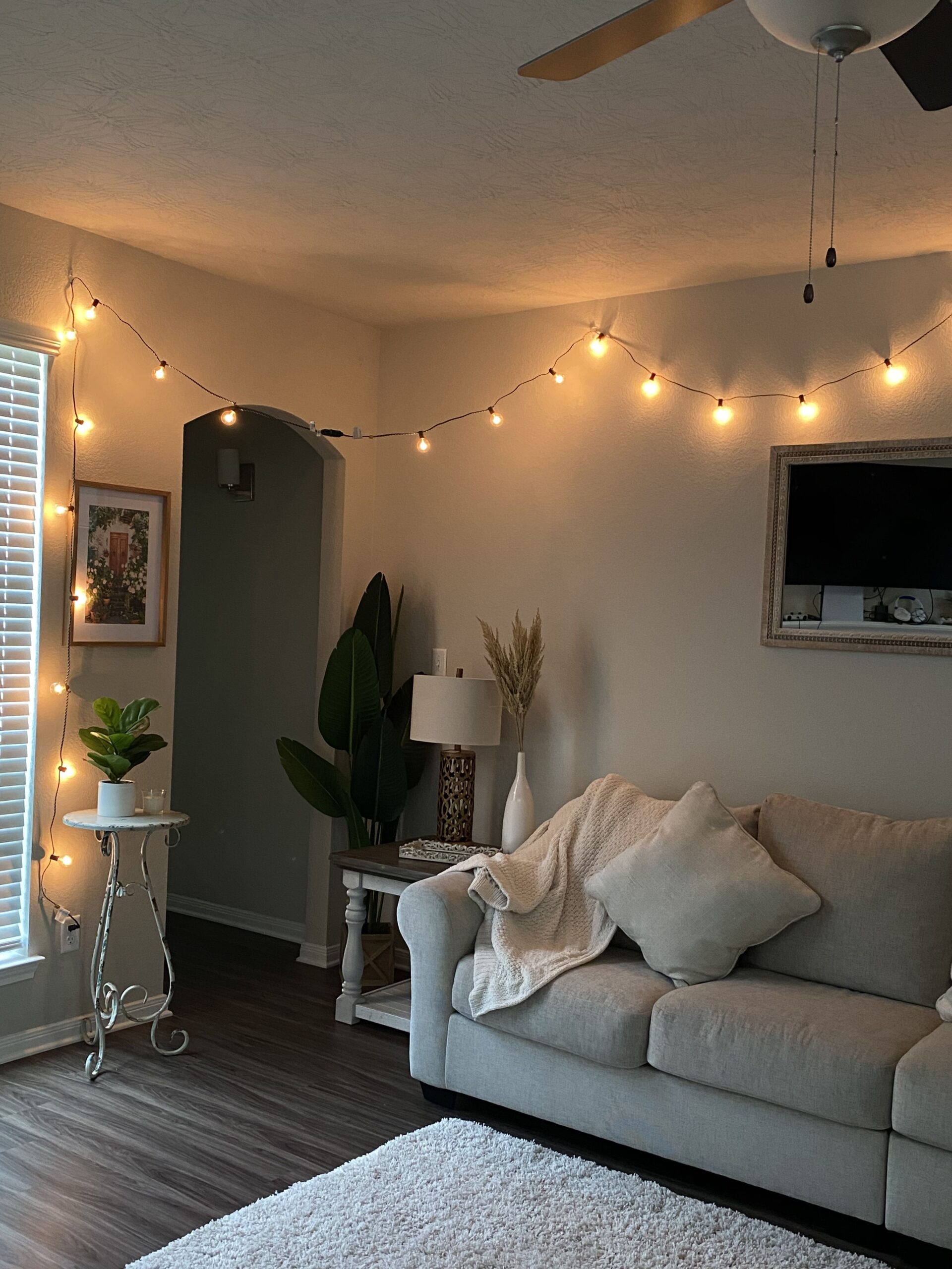 String Lights Living Room Ideas