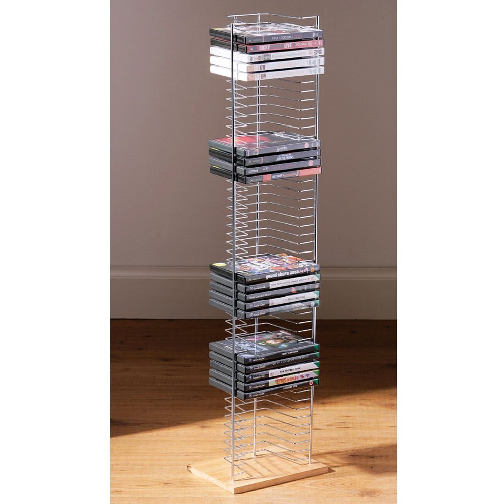 amazon.com: tower - free standing dvd storage rack - silver by payless JPFERFS