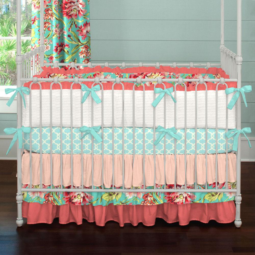 baby girl bedding coral and teal floral baby crib bedding NKFFILA
