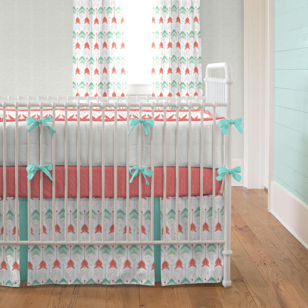 baby girl bedding solid pink crib bedding · coral and teal arrow crib bedding XNQMMDF