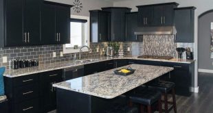 black kitchen cabinets contemporary kitchen with black cabinets, island and giallo verona granite  counters ZNWVBRG