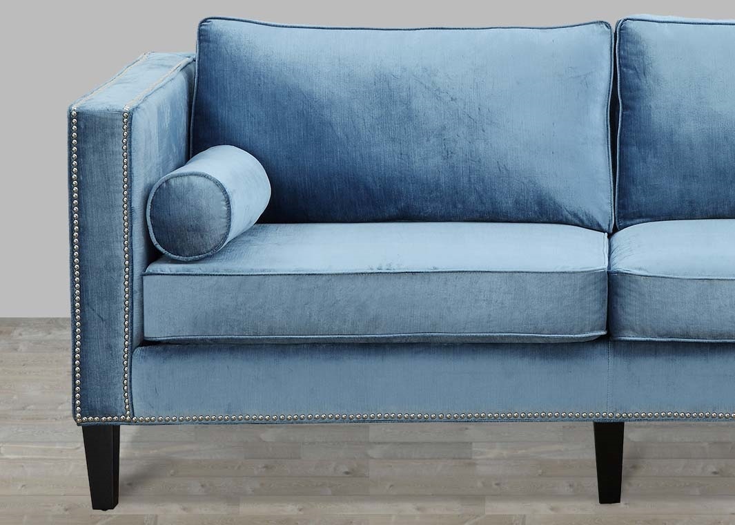 blue velvet sofa with nailheads XFPEXQK