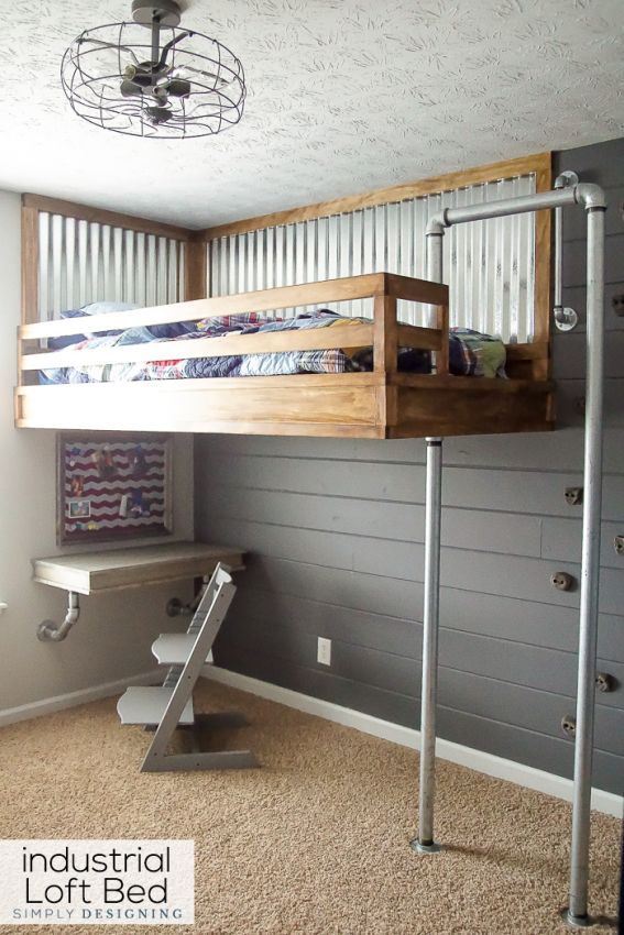 boys beds industrial loft bed with rock climbing wall and firemans pole GTAMZWT