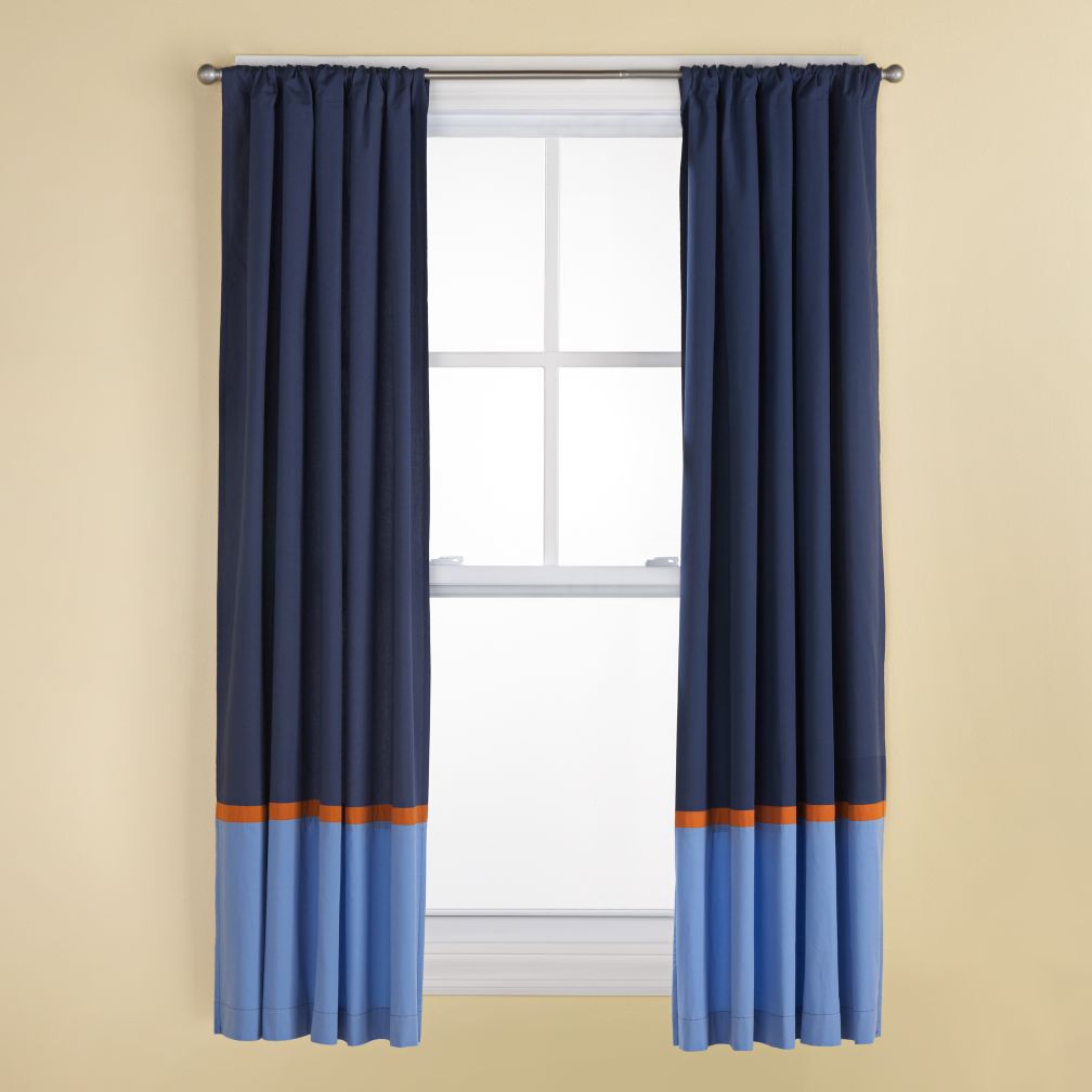 boys curtains kids curtains: kids navy and light blue curtains with orange trim | the NZJCUXY