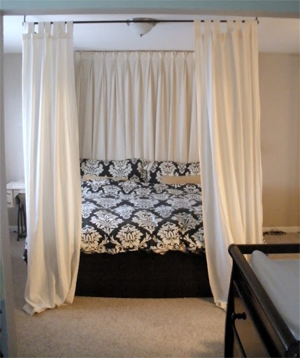 canopy bed curtains diy canopy bed - using curtain rods above bed onto ceiling! like how QIDBCOL