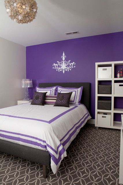contemporary kids bedroom with purple bedroom involved white storage units NPQQAYB