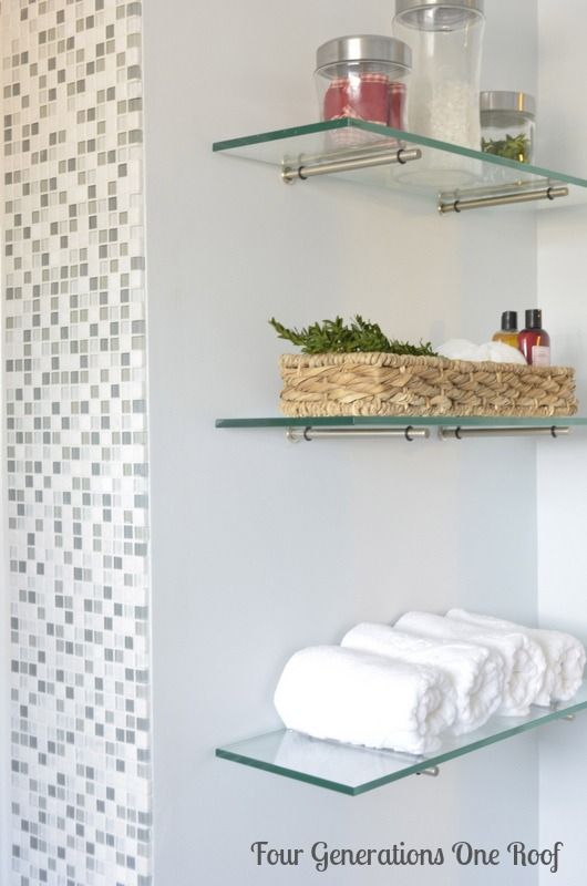 floating glass shelves diy bathroom renovation {reveal. glass shelves for bathroomfloating ... ECEIPYD