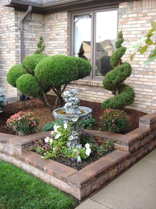 front yard landscaping ideas easy care evergreen entryway CNYCPEM