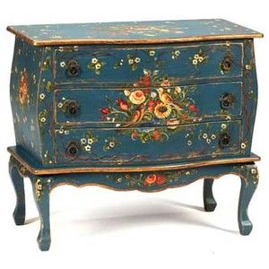 hand painted furniture painted furniture with birds | ... . hand painted blue bombe chest with GBRSBZT
