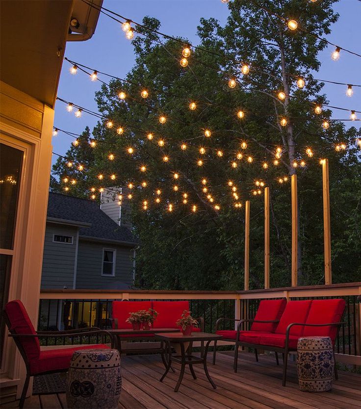 hang patio lights across a backyard deck, outdoor living area or patio. ZFRPFWB