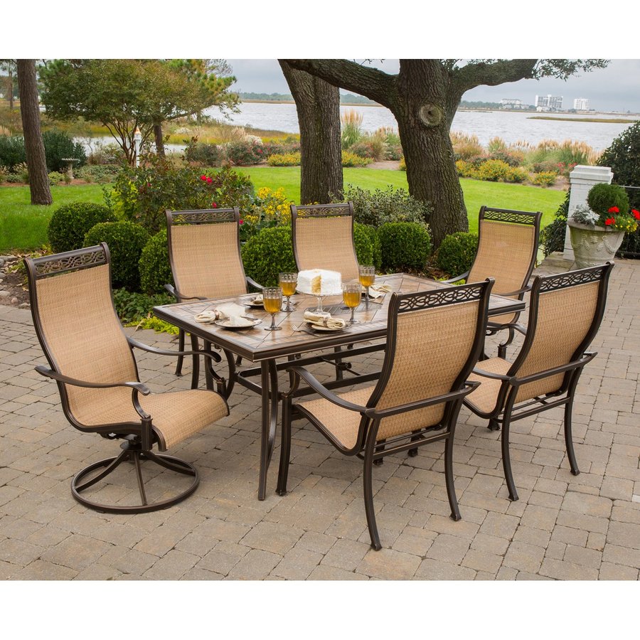 hanover outdoor furniture monaco bronze stone patio dining set KAMXJDO