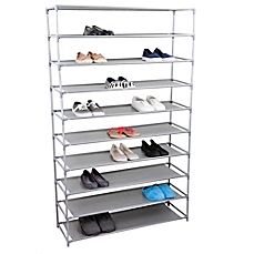 image of home basics® 10-tier plastic and fabric wide shoe rack in grey IYLTZHJ
