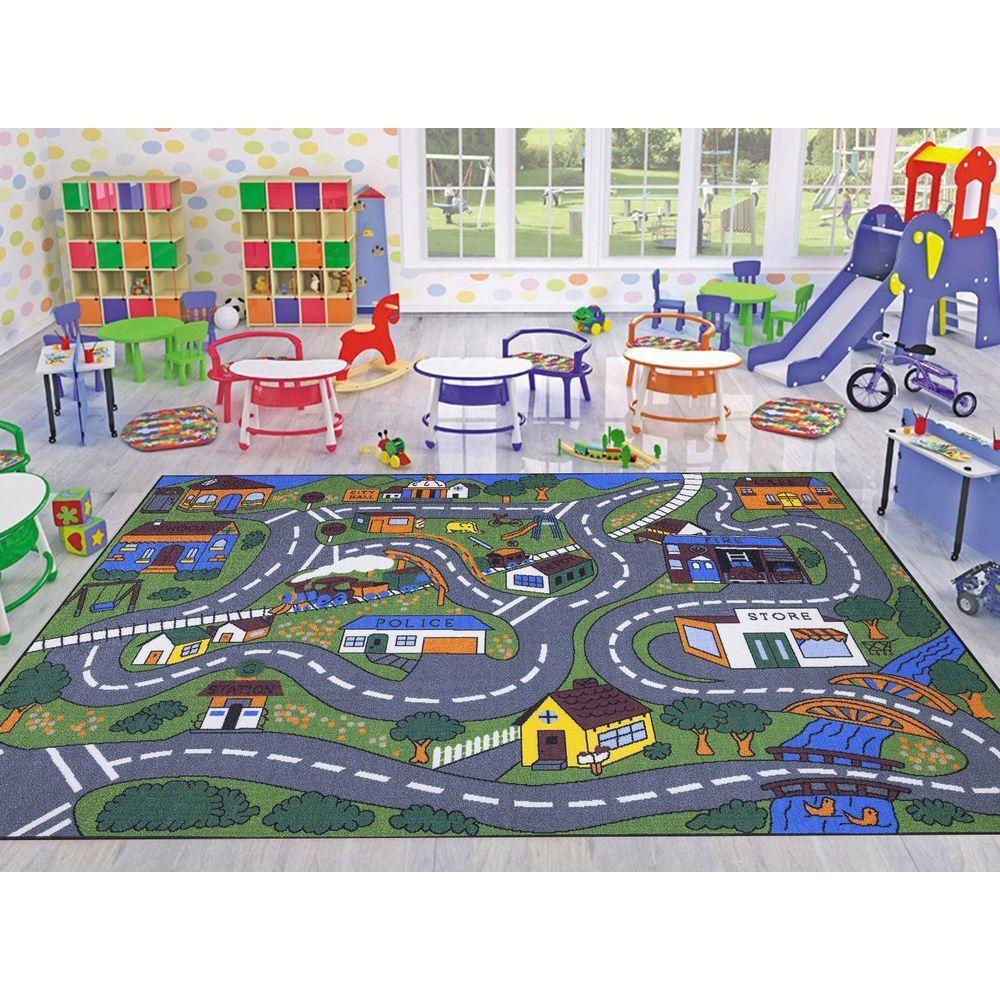kids area rugs ottomanson jenny collection grey road traffic design 5 ft. x 6 ft. 6 YNWYFAW
