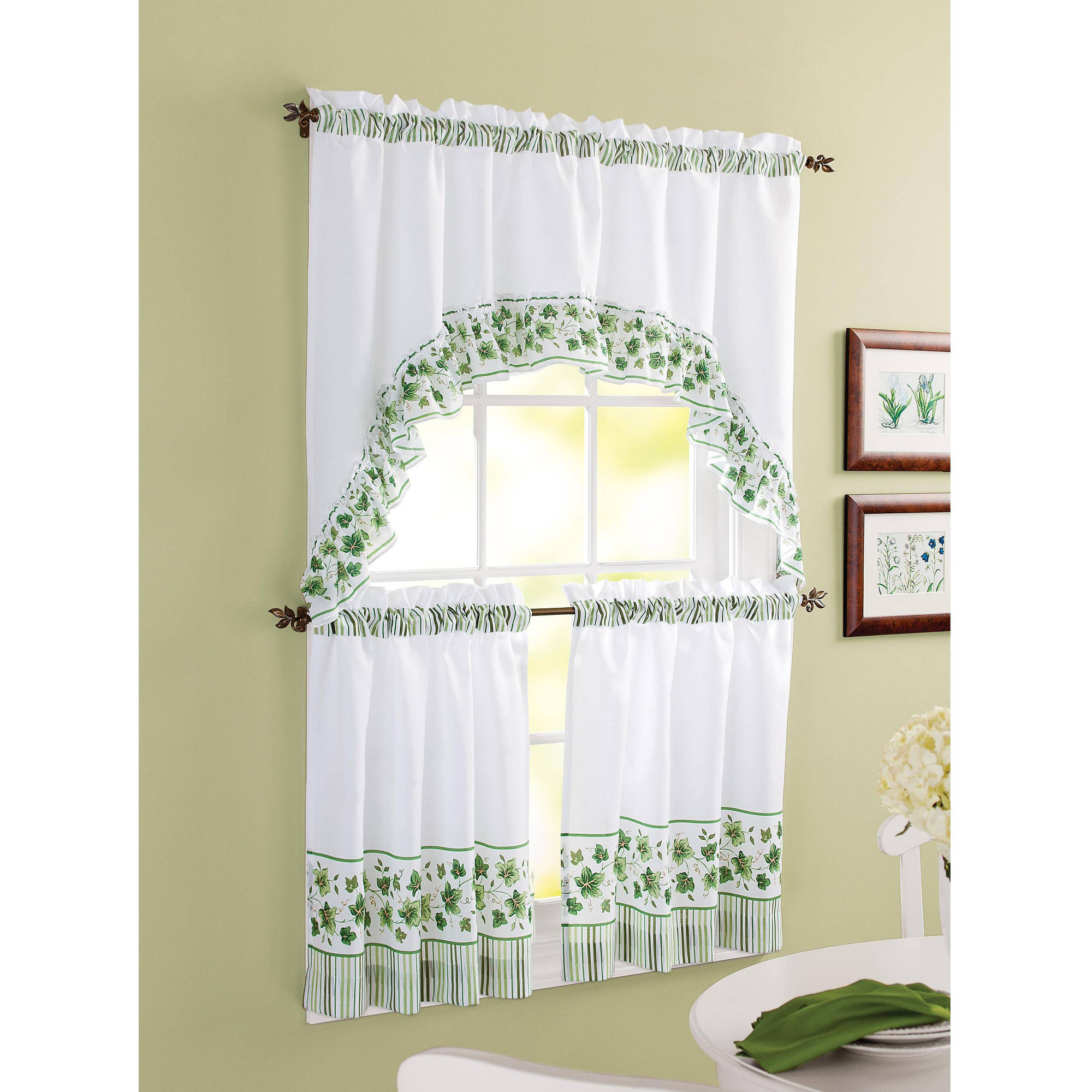 kitchen curtain mainstays seashell toss printed valance and kitchen curtains, set of 2 - CLAMQUI