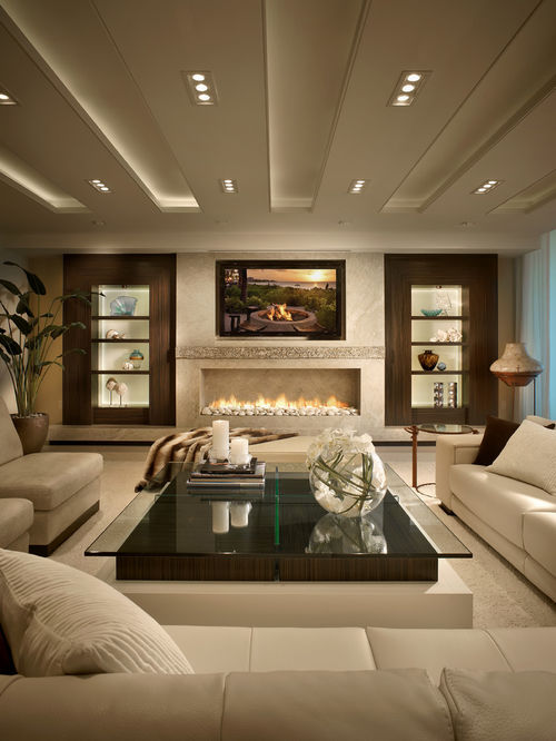 living room designs example of a trendy white floor living room design in miami with a PNCKQJJ